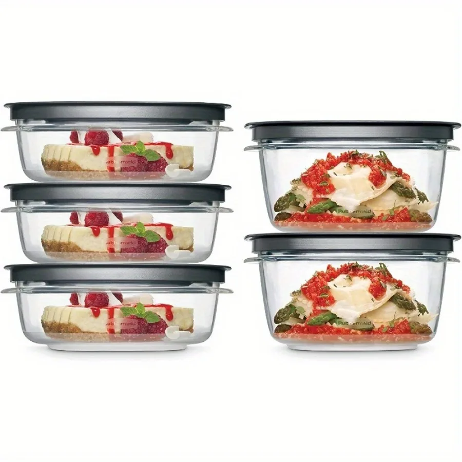 

Food Storage Containers Set of 5, Transparent Lunch Boxes, Resists Stains and Odors