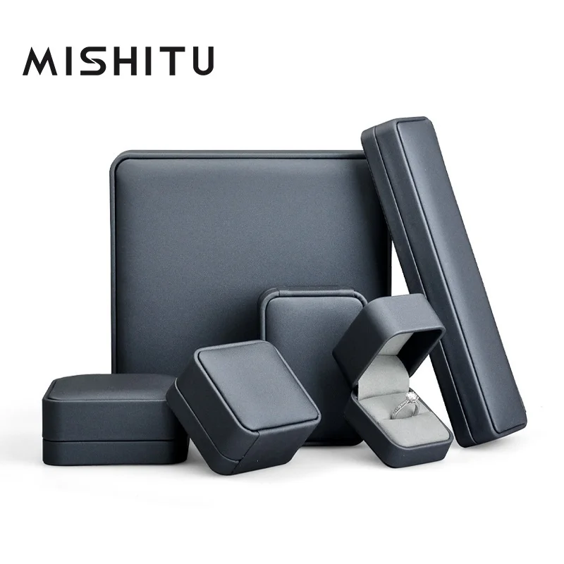 

MISHITU Gorgeous Grey Blue Ring Box Leather Ring Gift Box for Wedding,Proposal Jewelry Storage Case for Necklace Pendant Earring