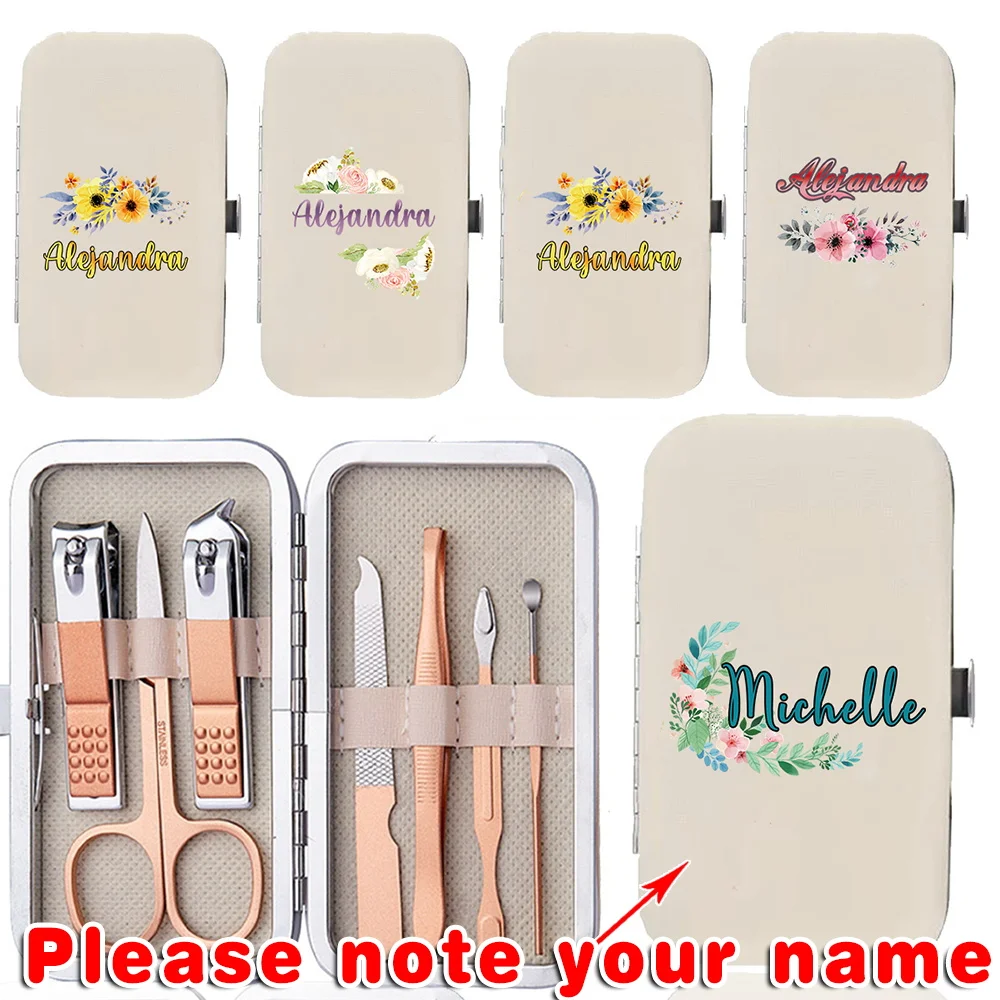 

Customized Name 7 PCS Stainless Steel Nail Clippers Set Manicure Pedicure Tool Kit With PU Case Nail Care Set For Home Travel