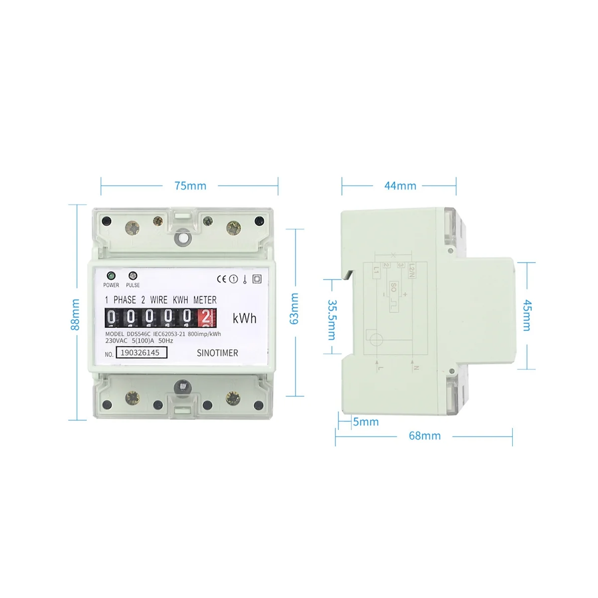 Electric Single Phase Two Wire AC 220V 100A Energy Meter KWh Counter Consumption Analog Electricity Wattmeter(B)