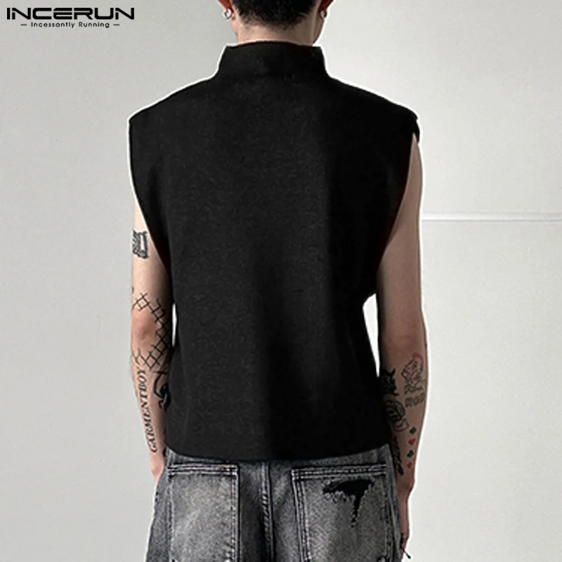 INCERUN Men Tank Tops 2023 Turtleneck Sleeveless Loose Fashion Men Clothing Streetwear Solid Korean Style Casual Vests S-5XL