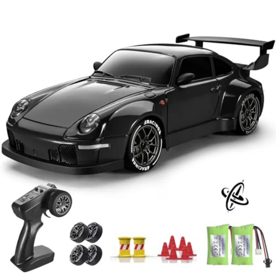 

RC Drift Car Pro for adults and kids, 1:24 scale, black ABS plastic body with gyro stabilization, 25KM/H 4WD high-speed perform
