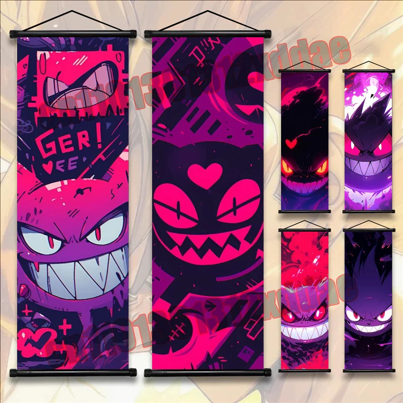 

Anime Pokemon Fan Collection Scroll Decorative Painting Poster, Gengar, Print Art White Canvas Home Bedroom Mural Gift