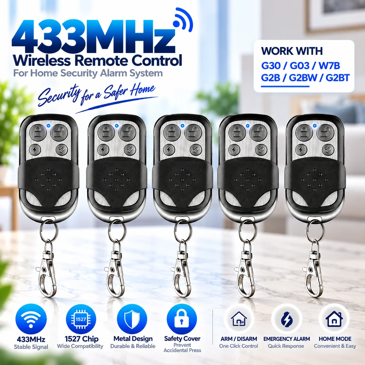433MHz Wireless Remote Control Detector EV1527 for Remotely Arm / Disarm Home Burglar Security Alarm System for Our Alarm Panel