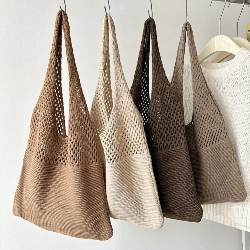 بلون الحياكة حقيبة كتف الجوف خارج سعة كبيرة البوهيمي الكروشيه حمل حقيبة تنوعا حقيبة يد منسوجة غير رسمية الإناث