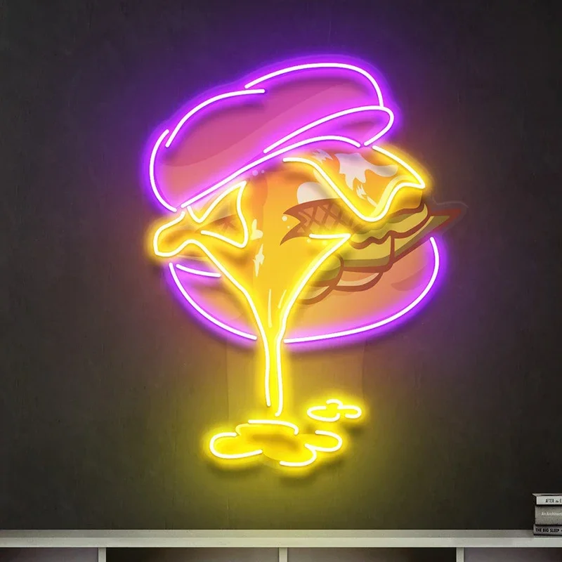 Hamburger LED Neon Light Sign Eye-Catching Restaurant Fast Food Diner Burger Bar Cafe Shop Commercial Wall Decor USB ​​dimmable