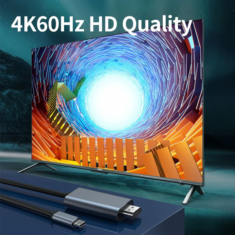Câble de Conversion vidéo HD 4K 60Hz, sans retard, Type c vers HDMI, pour écran TV, ordinateur, câble en alliage de Projection d'écran de 2 mètres