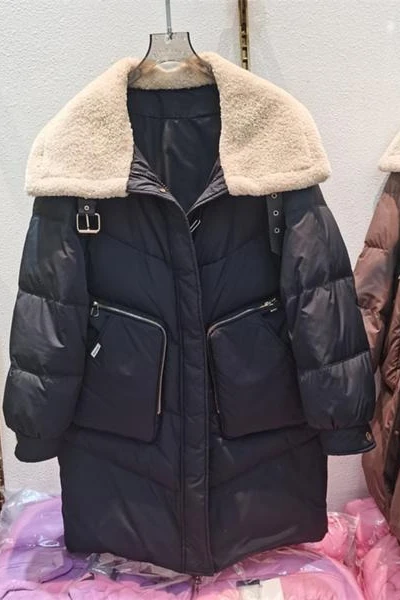 

Winter New Women's Down Cotton Jacket Loose Lamb Wool Splicing Collar Oversize Cotton Jacket