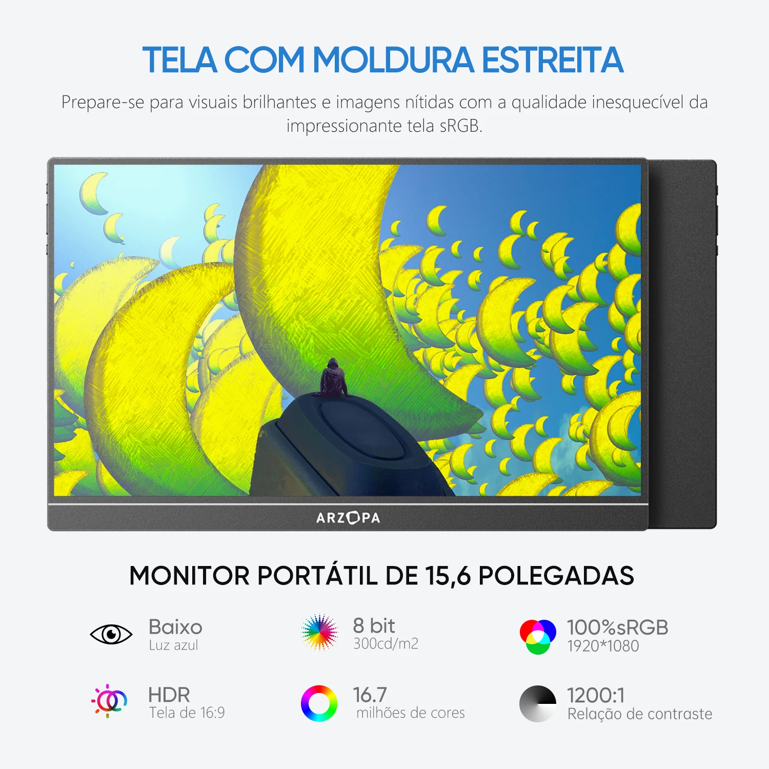 [produto no brasil]NOVA ARZOPA 16.1 inch 1080P 100% sRGB Monitor Portátil Segundo Monitor de Tela Externa para MAC Laptop PC Xbox/PS/Switch,Z1C