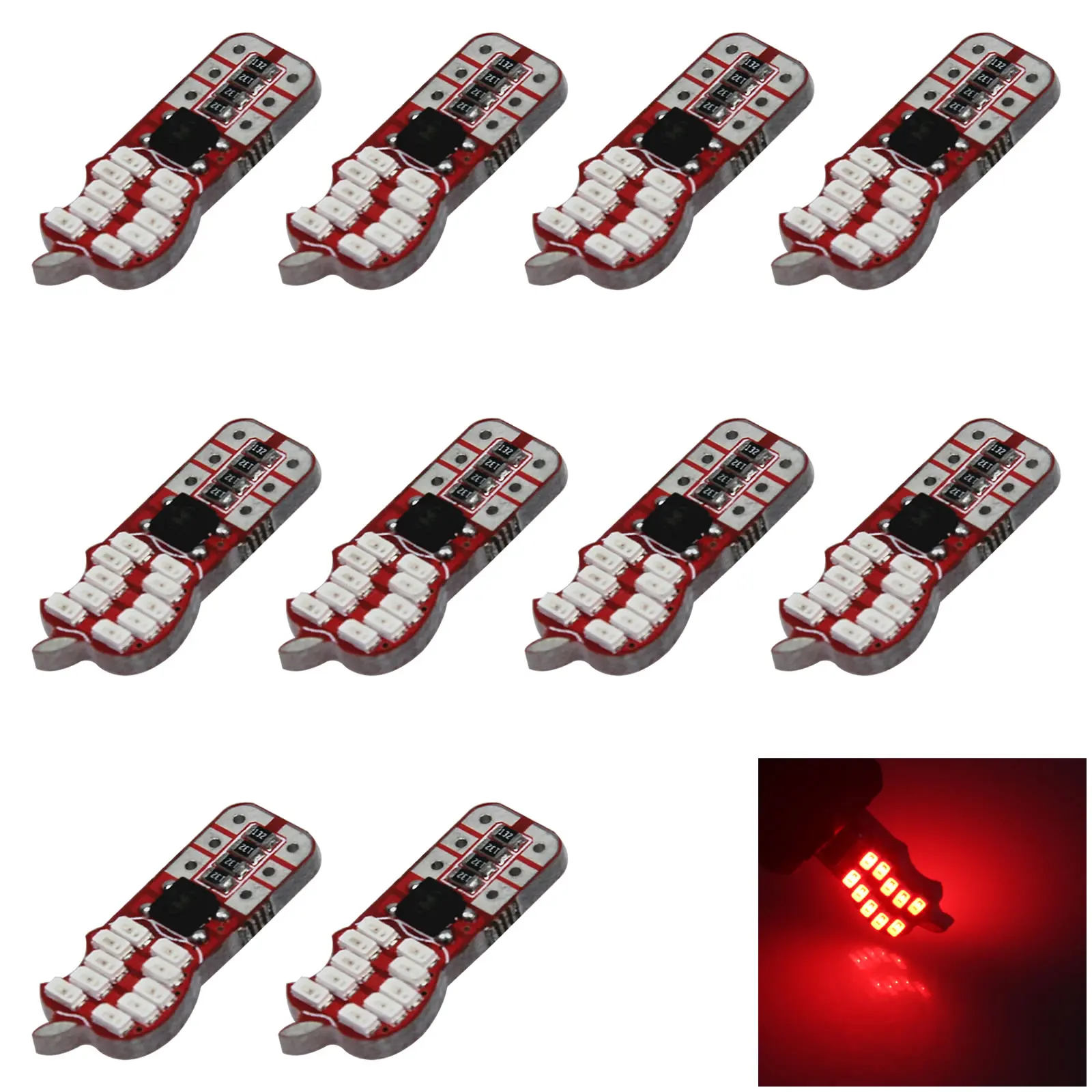 10x Red Auto T10 W5W Turn Signal Light Wedge Lamp Error Free 20 3014 SMD LED 194 259 2525 Z2886