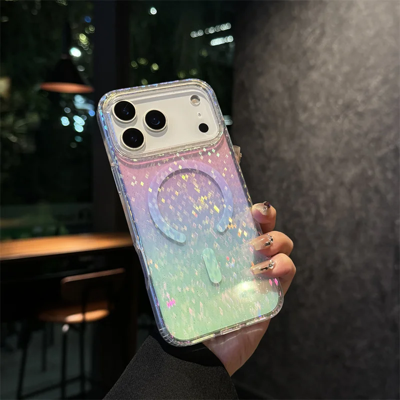 Хромированный чехол для телефона с блестками цвета для iPhone 17 Pro Max 16, 15, 14, 13, 12, 11, совместимый с Sparkle MagSafe, чехол с сильным магнитом