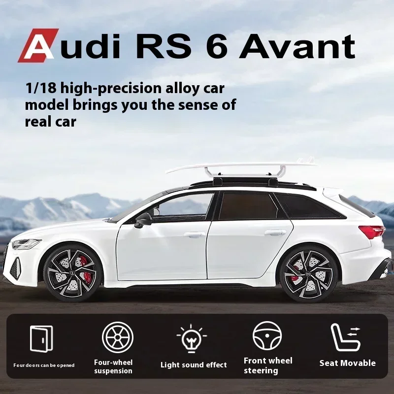 Large 1:18 Audi RS6 Avant Station Wagon Alloy Metal Diecast Model Car Sound and Light Collection Model Gift For Boy