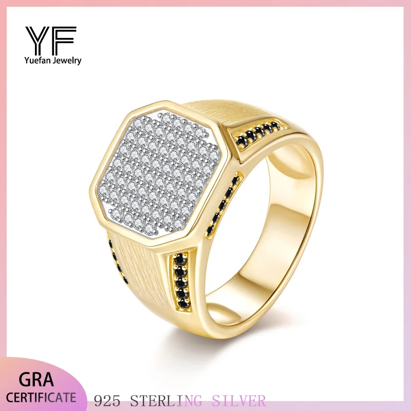 

S925 silver moissanite men's ring, hand-brushed with 18k gold D color VVS moissanite men's ring jewelry gift