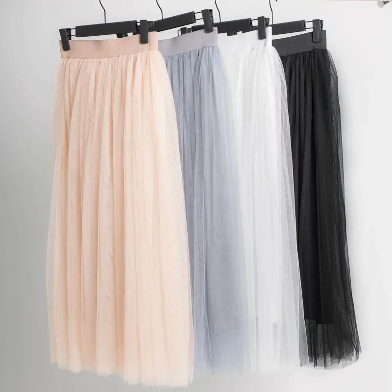 2023 Spring Summer Autumn Elastic High Waist Women Tulle Skirt Female Long Pleated Tutu Skirt Teen Girls Ball Gown Skirts