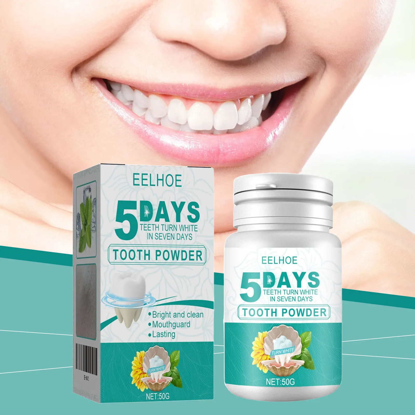 EELHOE White Teeth Powder 5 Days Plaque Tartar Remover Clean Yellow Teeth Stain Remover Good Breath Teeth Cleaning Powder 50g