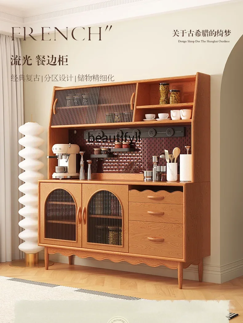 

07Solid Wood Sideboard French Retro Living Room Storage Cabinet Home Wall Integrated High Cabinet
