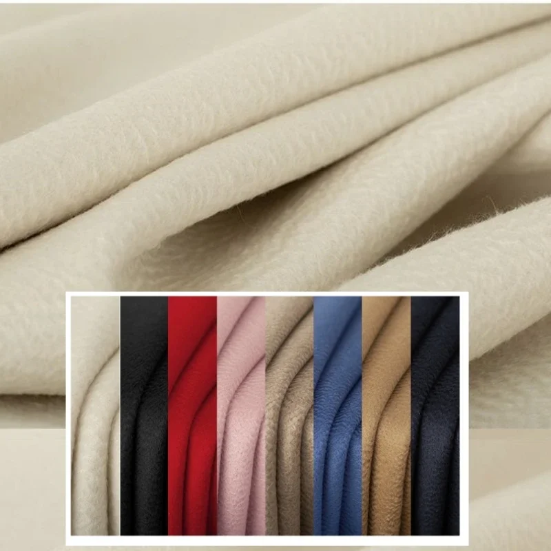 

100% Double-sided Cashmere Water Corrugated Fabric Brand Fashion Design Trench Coat Autumn Winter Cloth by Meter Sewing