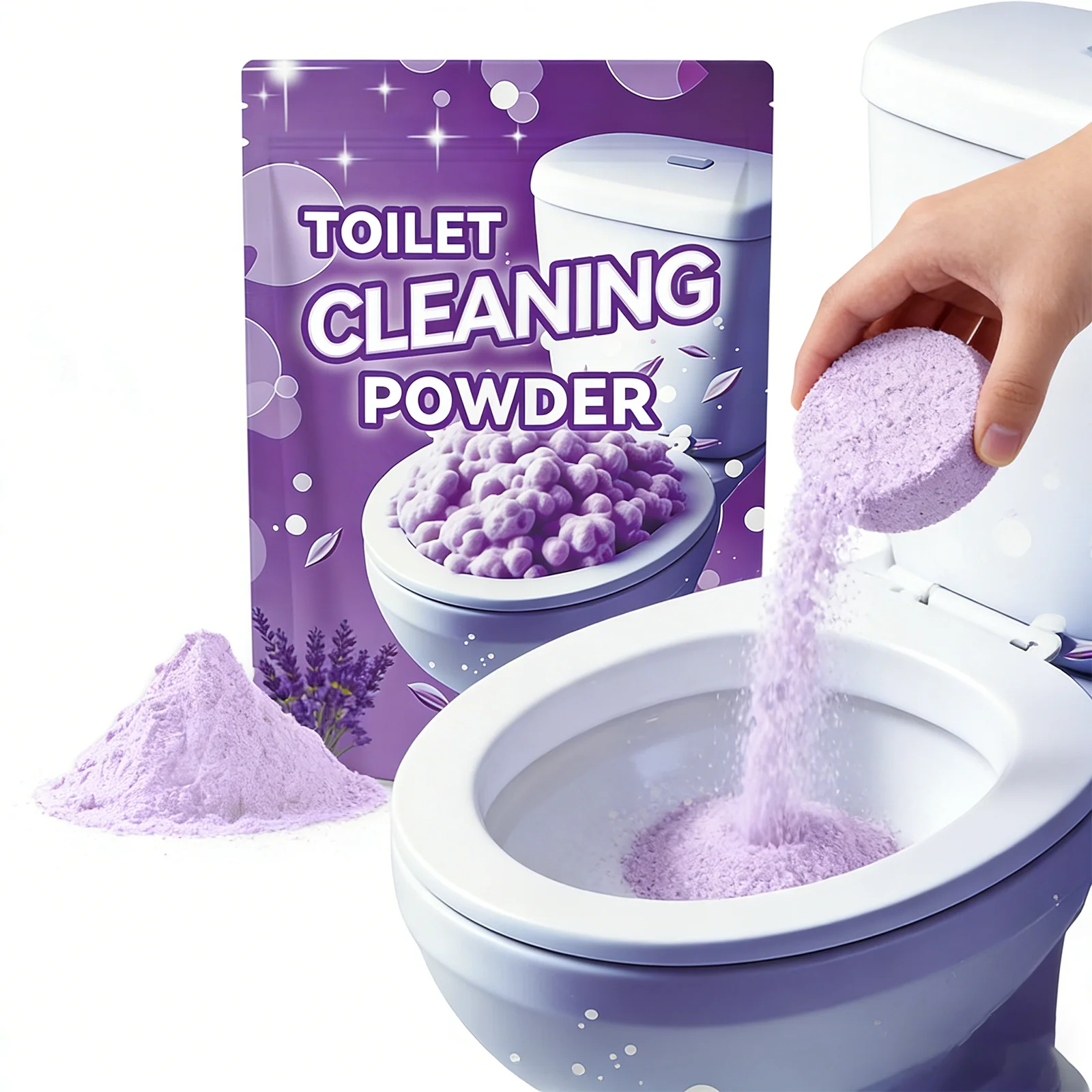 Potente Desincrustante para Inodoros, Polvo Limpiador para Baños con Aroma Fresco, Espuma para Eliminar Cal y Manchas, 100g, Ecológico