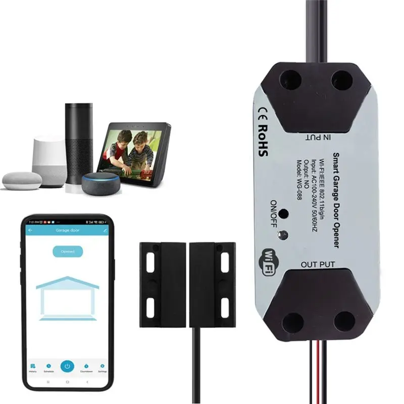 ABUO Smart Garage Door Opener Controller Compatible with Alexa for Google Home SmartLife Tuya Voice & App Control AU Plug No Hub