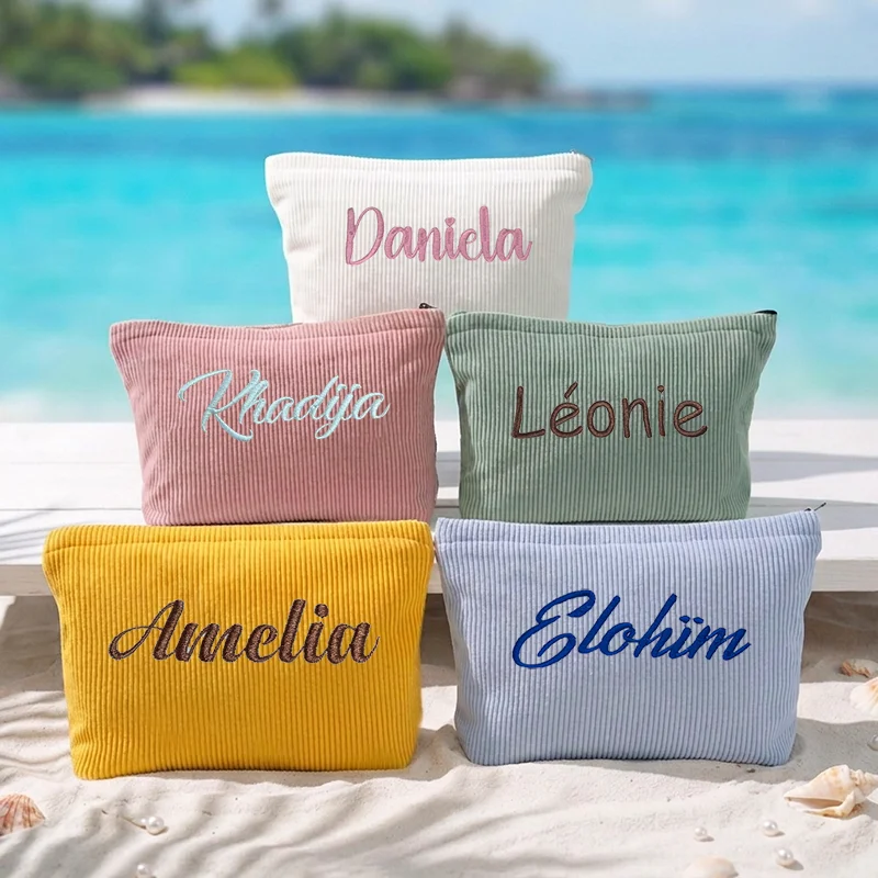 Travel Accessories Gifts For Women - Maßgefertigte Bestickte Cord-Kosmetiktasche Personalisierter Name Logo