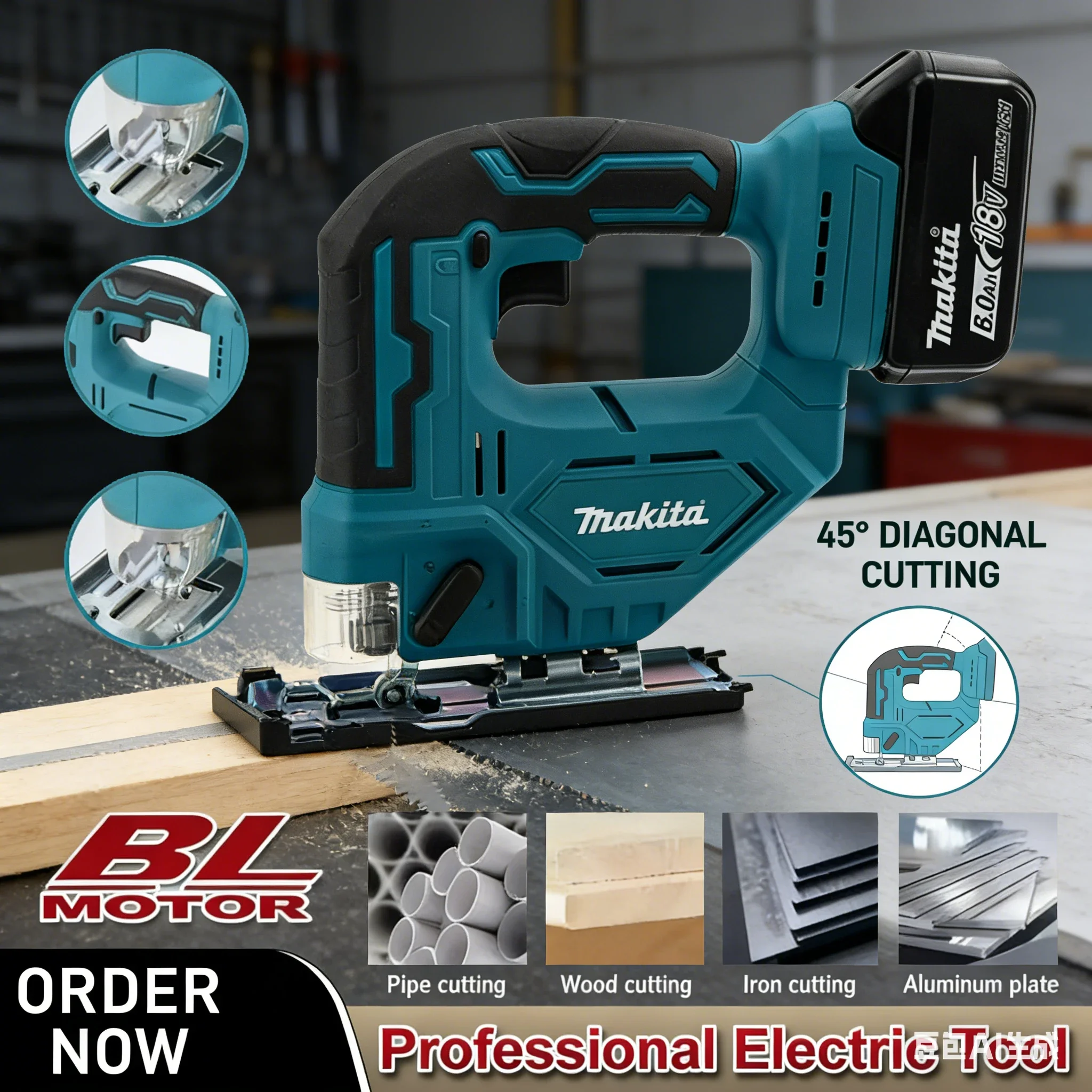 

Makita DJV182Z Cordless 18V Lithium Battery Rechargeable Electric Jig Saw Curve Saw Woodworking Cutting Multifunction Saw