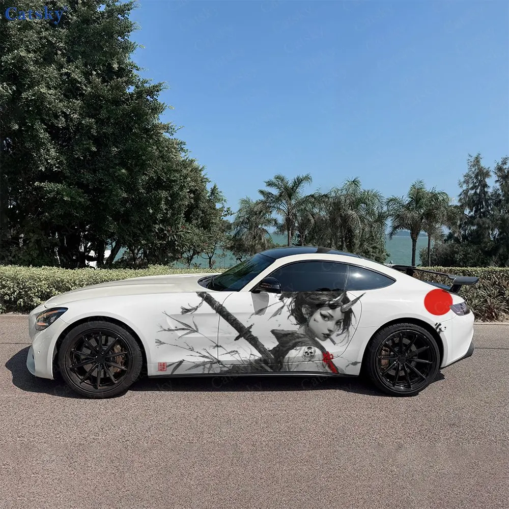2pcs Oni Samurai Shadow, Durable, Fade-resistant, Enhance Vehicle Aesthetics With Bold Artistic Design Car Vinyl Wraps