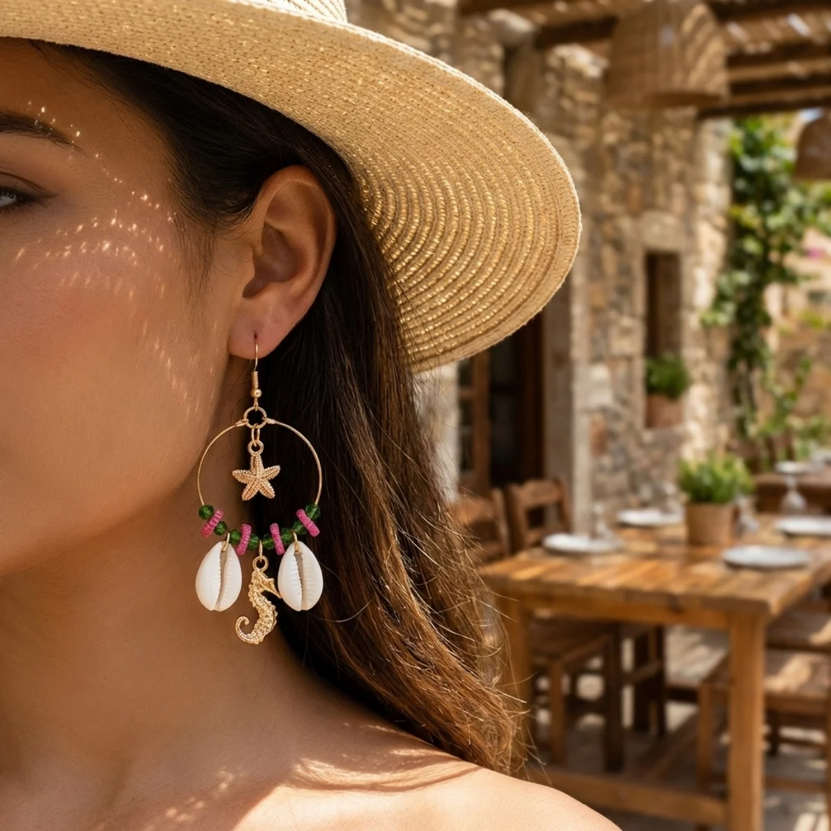 Kristall-Kreis Muschel Seestern Quasten-Ohrringe für Damen und Herren Boho Ozean Seepferdchen Ohrringe Trendiger Sommer-Strandschmuck – Detail 14