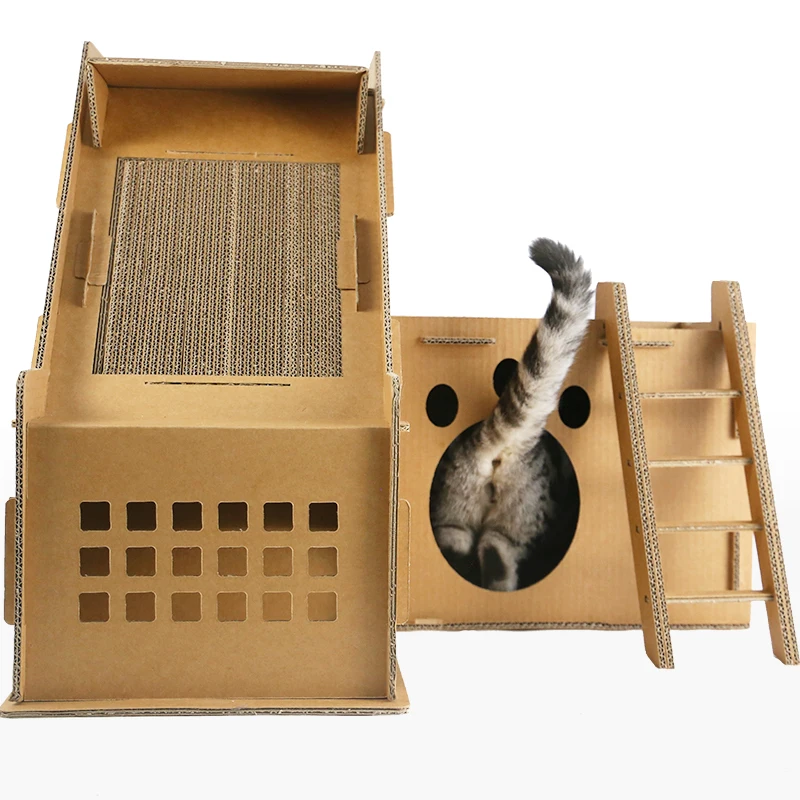 

Cardboard Cat House Eco Friendly Unique Cat Scratcher Board Carton Box For Indoor Bed Loft Pet House Diy