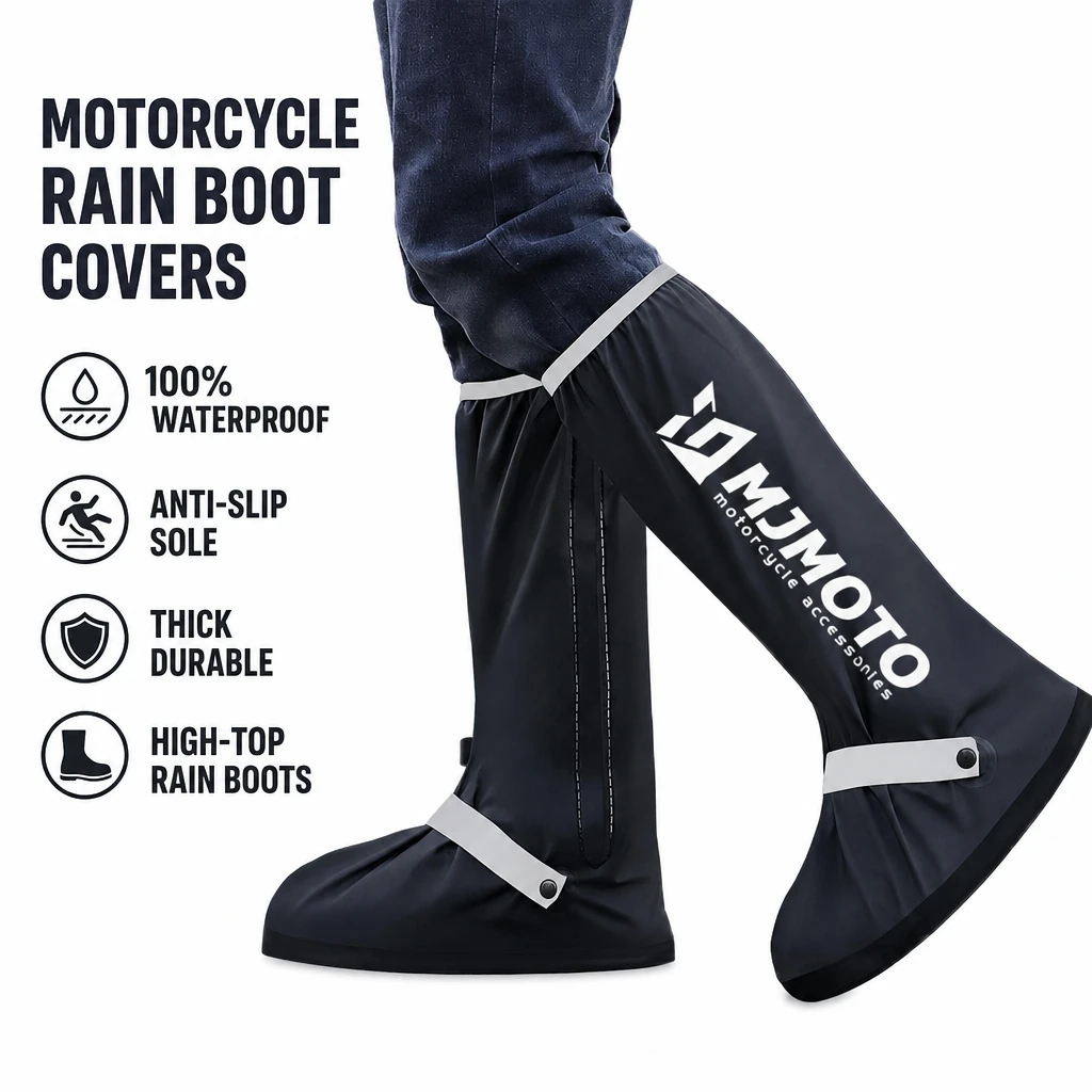 Waterproof Rain Boot Covers High Tube Non-Slip Thick Sole Reusable Rain Shoes Cover for Motorcycle Riding Walking