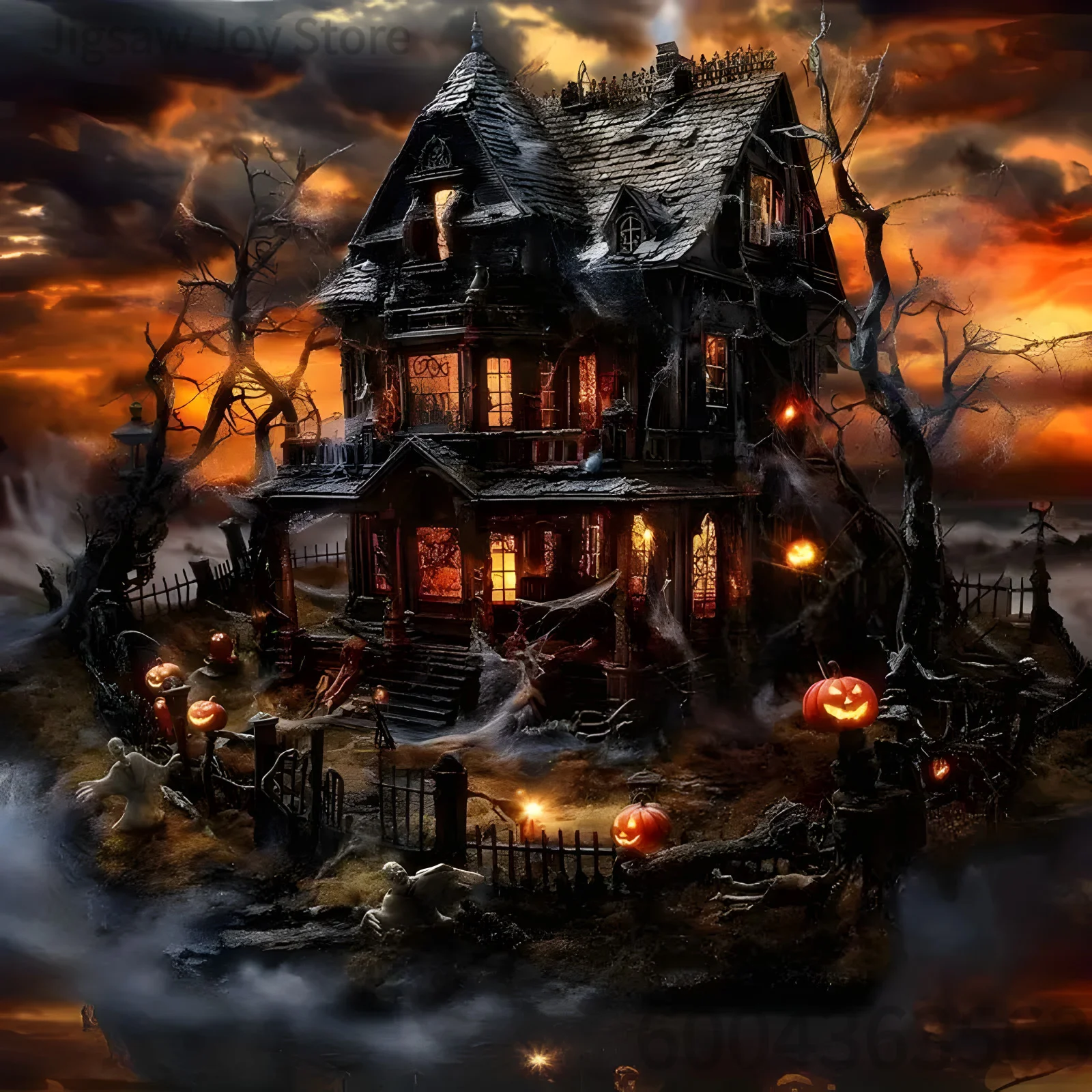 Halloween Jigsaw Puzzle, Haunted House Ghost Fox Black Cat Moon, 500-2000P Paper Puzzle Gift