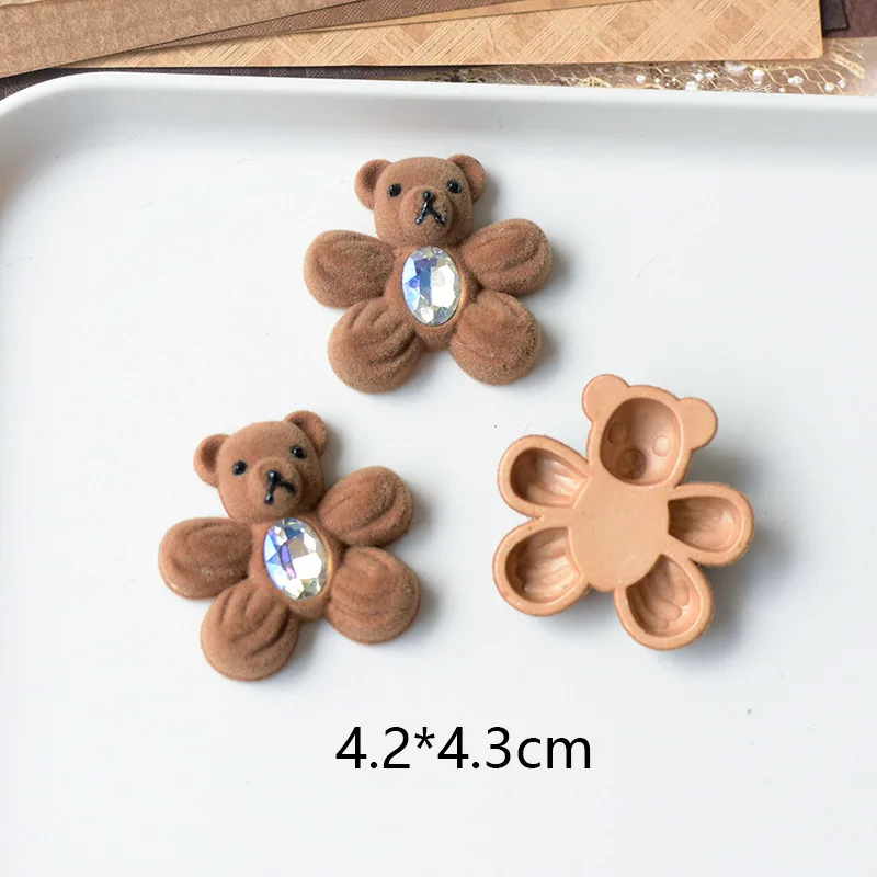 10Pcs Flocked Bear & Flower DIY Charms - Flat Back Craft Supplies for Scrapbooking, Journals, Phone Cases, Hair Accessories