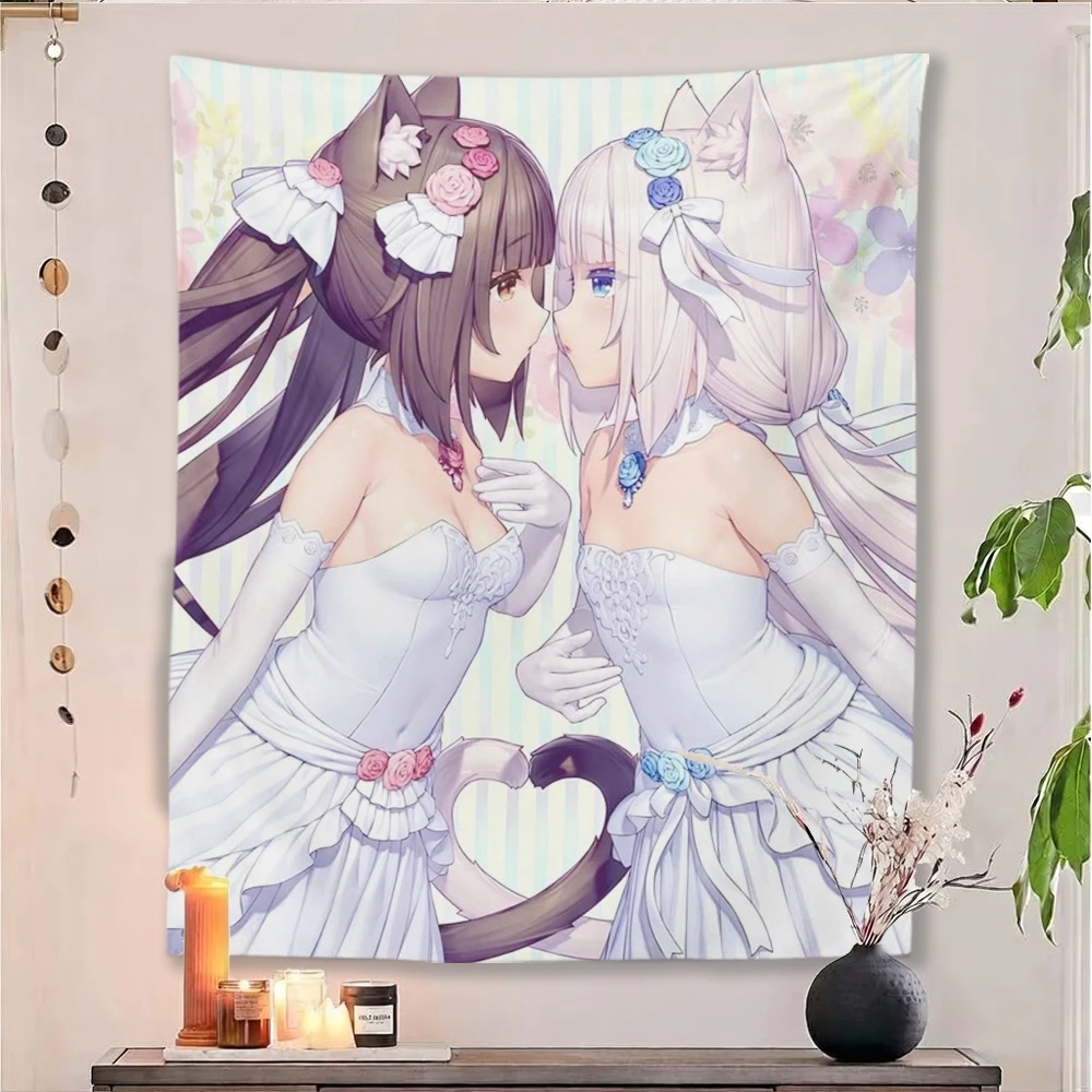 N-Nekopara 10th Anniversary  Tapestry, Anime Catgirls Wall Hanging for Bedroom Dorm Decor