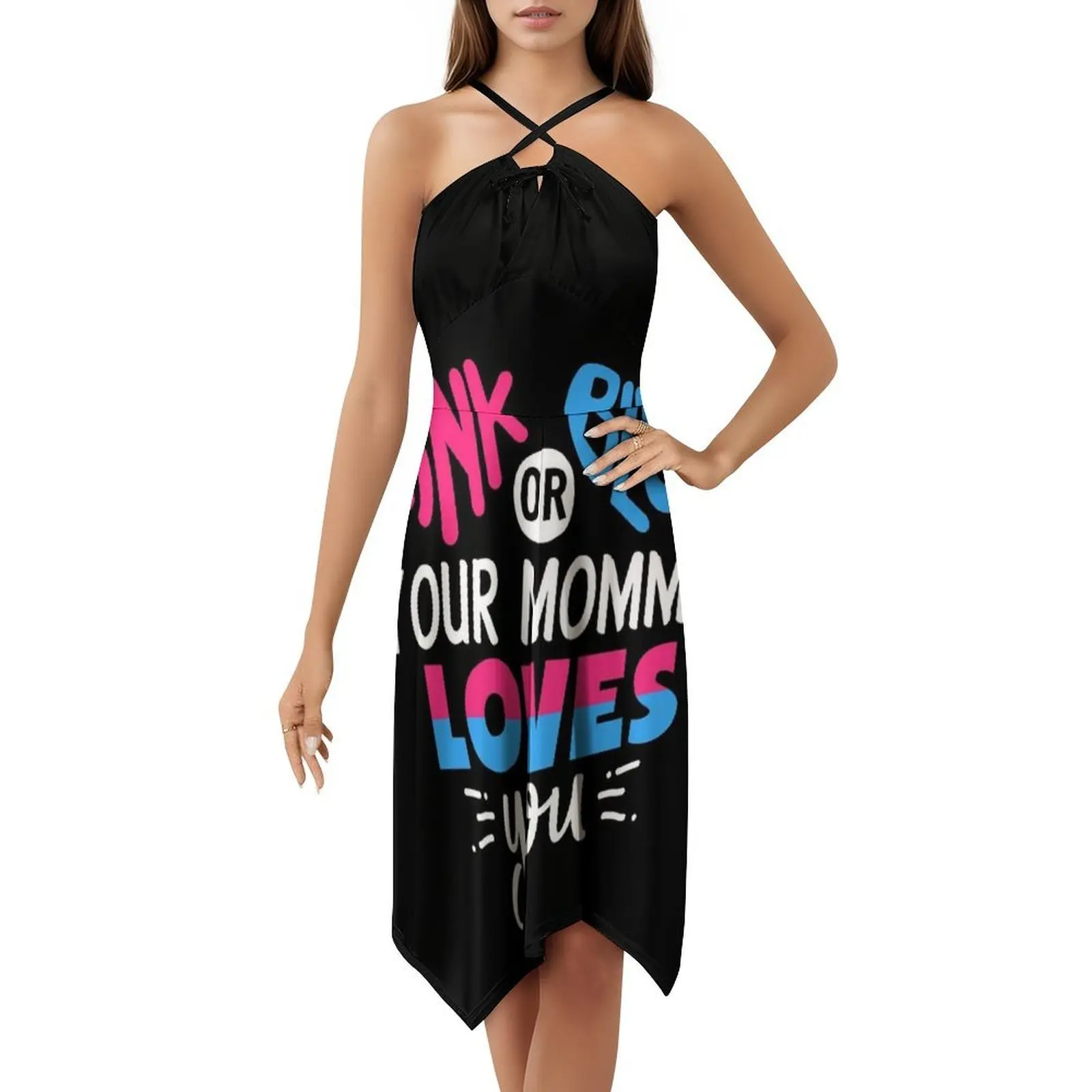 الوردي أو الأزرق أمك تحبك فستان قصير على طراز Preppy للنساء على شكل حرف a فضفاض مناسب فستان يوم غير رسمي أمي الأم الأم أمي ماما