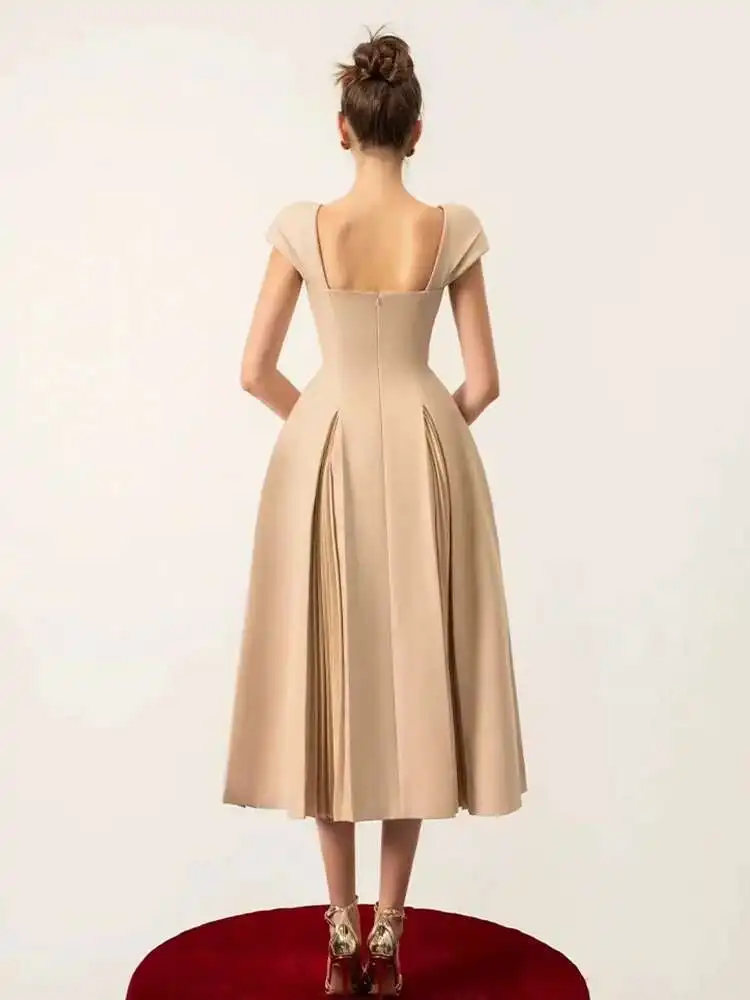 work evening dress ZAPAKA Women Black Midi Work Dress A Line Round Neck Semi Formal Dress with Pockets, Black / US26W main image 1