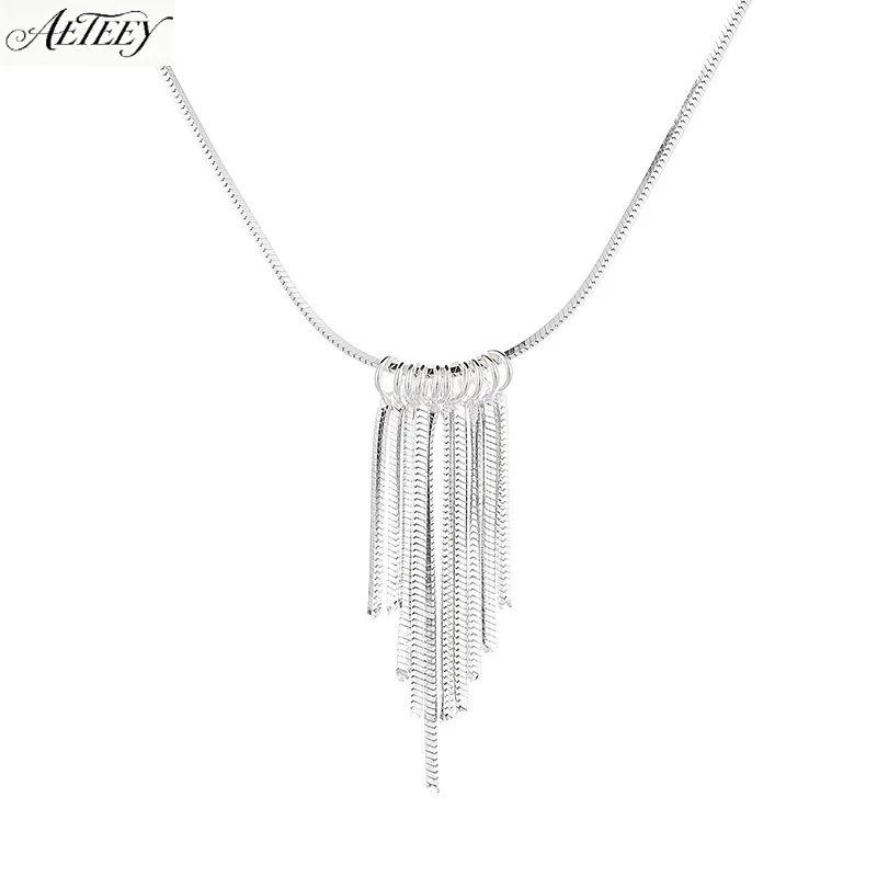 AETEEY S925 Sterling Silver Tassel Octagonal Snake Bone Necklace Minimal Niche Light Luxury Women Clavicle Jewelry