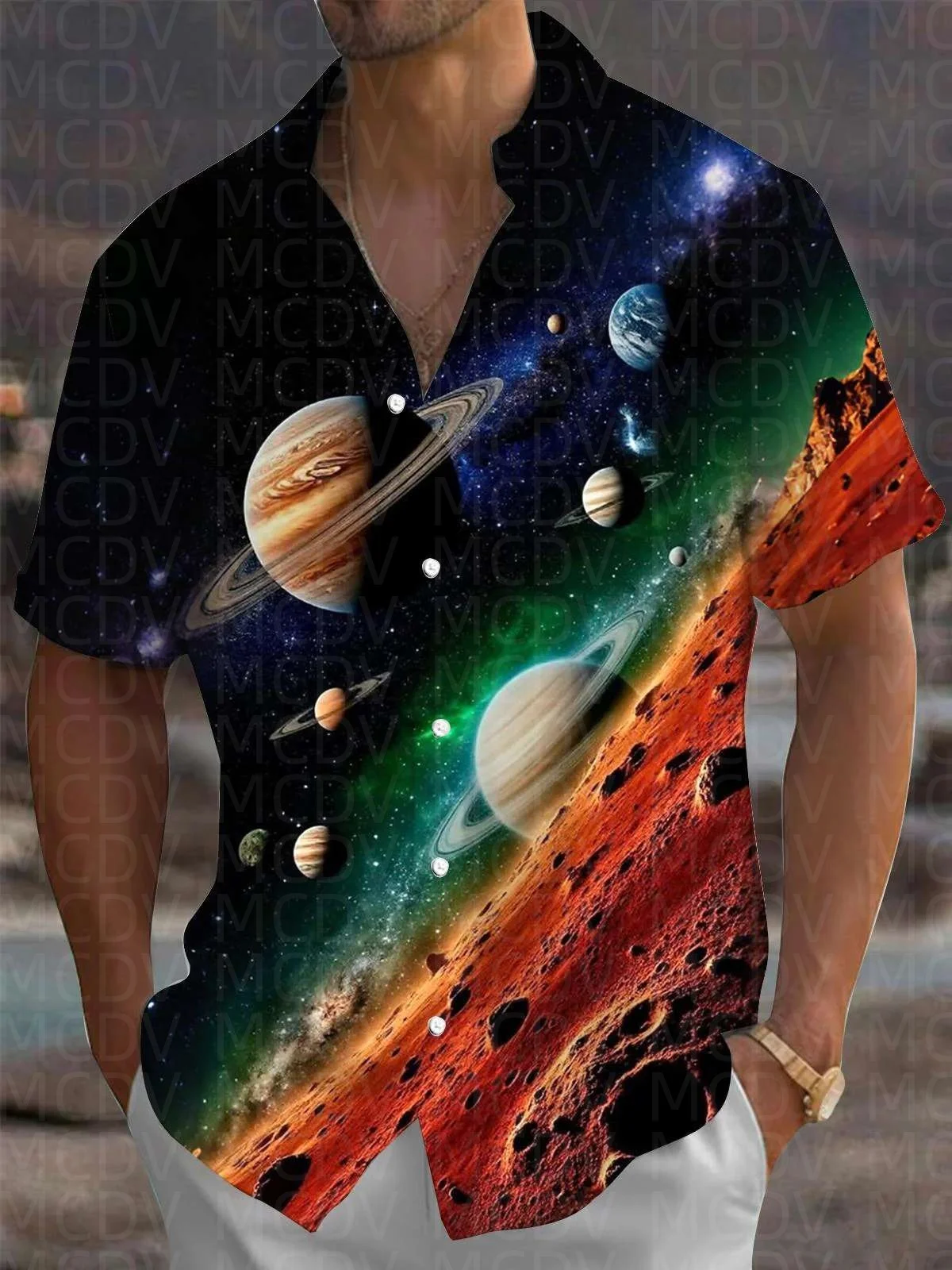 Cat Pattern Men's Hawaiian Shirt Stretch Easy Care Camp Shirt Big Tall