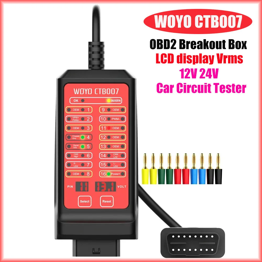 WOYO CTB007 12V 24V Car Circuit Tester Breakout Box OBD2 Detection Automotive Diagnostic Tools Car Fault Diagnosis CAN Tester