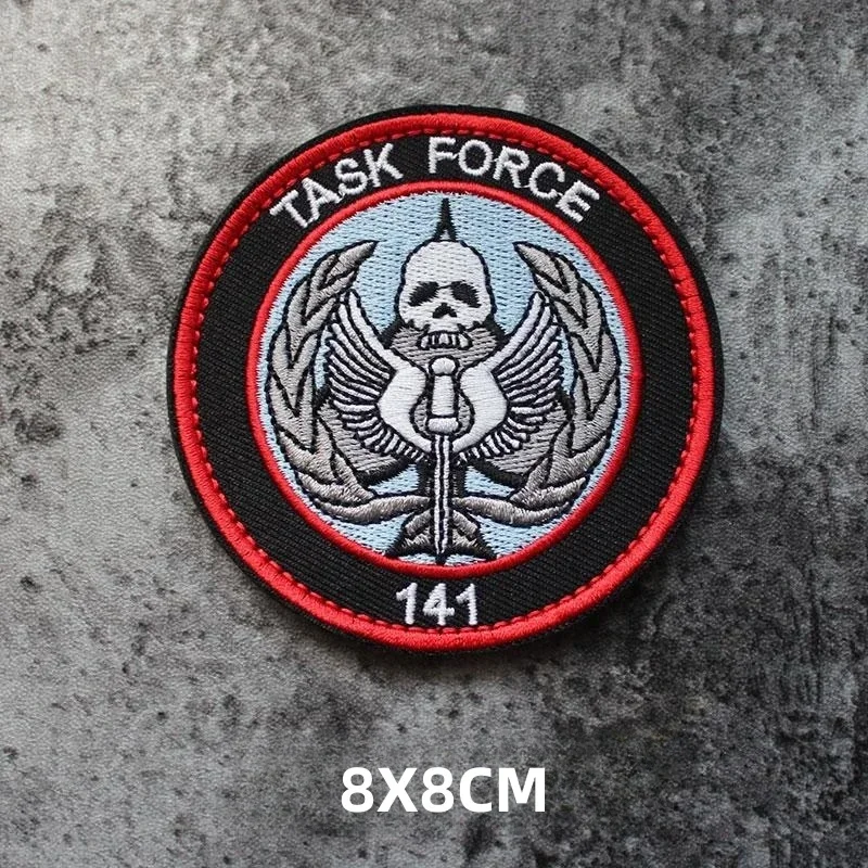 Call of Duty Skull Embroidered Hook&Loop Patches Tactical TASK FORCE 141 CODE Armband Military Morale Badge Backpack Stickers