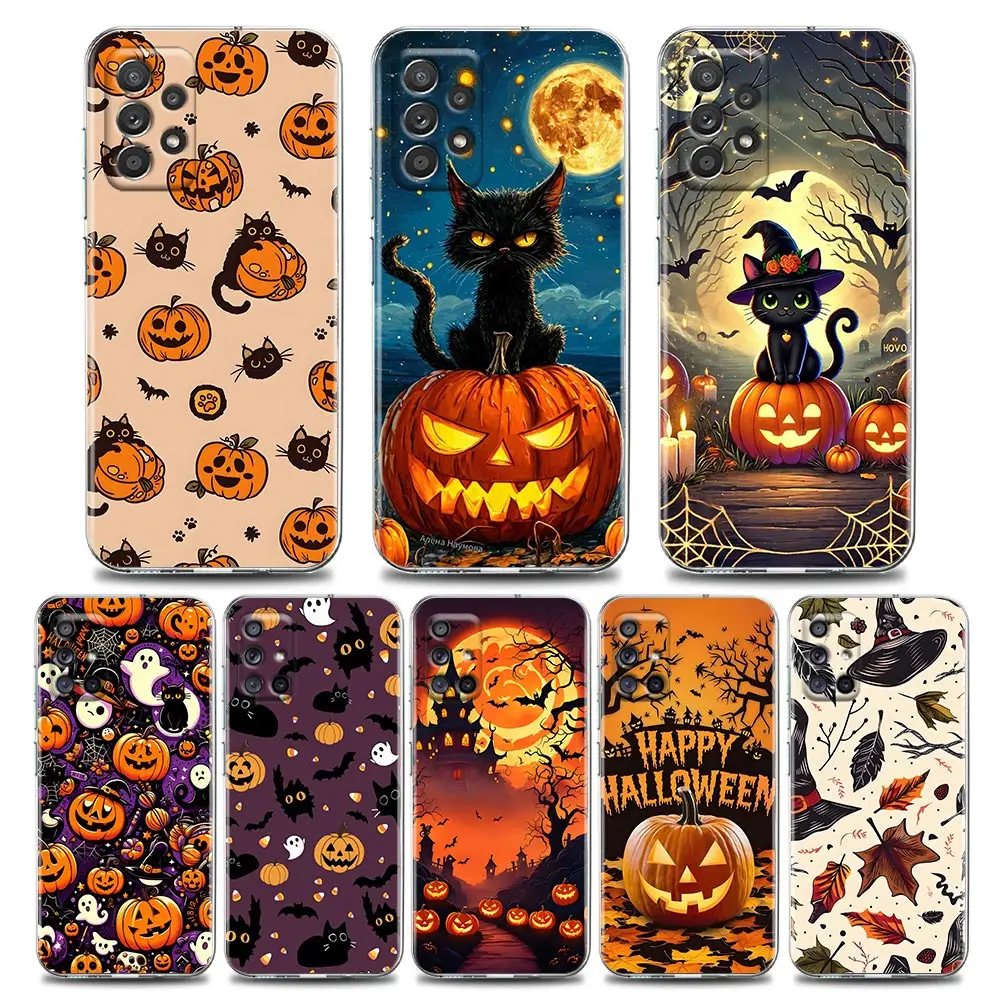 

Happy Halloween Cat Pumpkin Clear Phone Case For Samsung Galaxy A56 A55 A54 A36 A35 A26 A25 A16 A17 A72 A52 A34 A53 A21s Cover