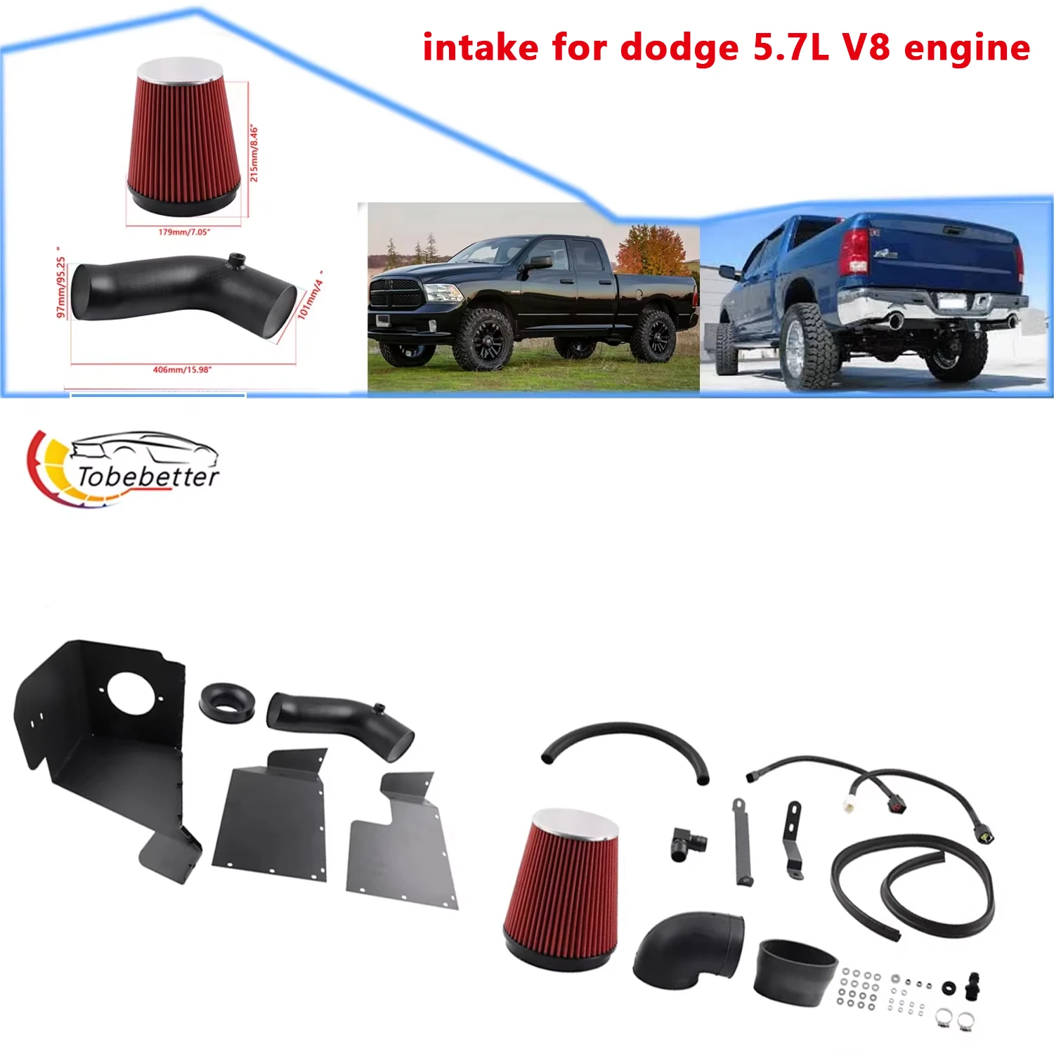 

high flow Air Filter Heat Shield cold air Intake induction for 2009-2018 DODGE RAM 1500 5.7L V8 2013-2018 RAM 2500 3500 5.7L