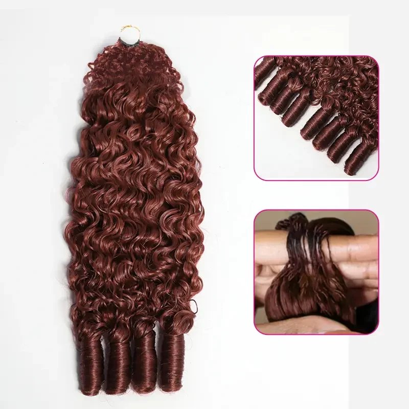 

ISEE HAIR Reddish Brown Burmese Curly Crochet Braid Hair Extensions for Miracle Knots Human Hair Extensions Pre-Separated 50g/Ps