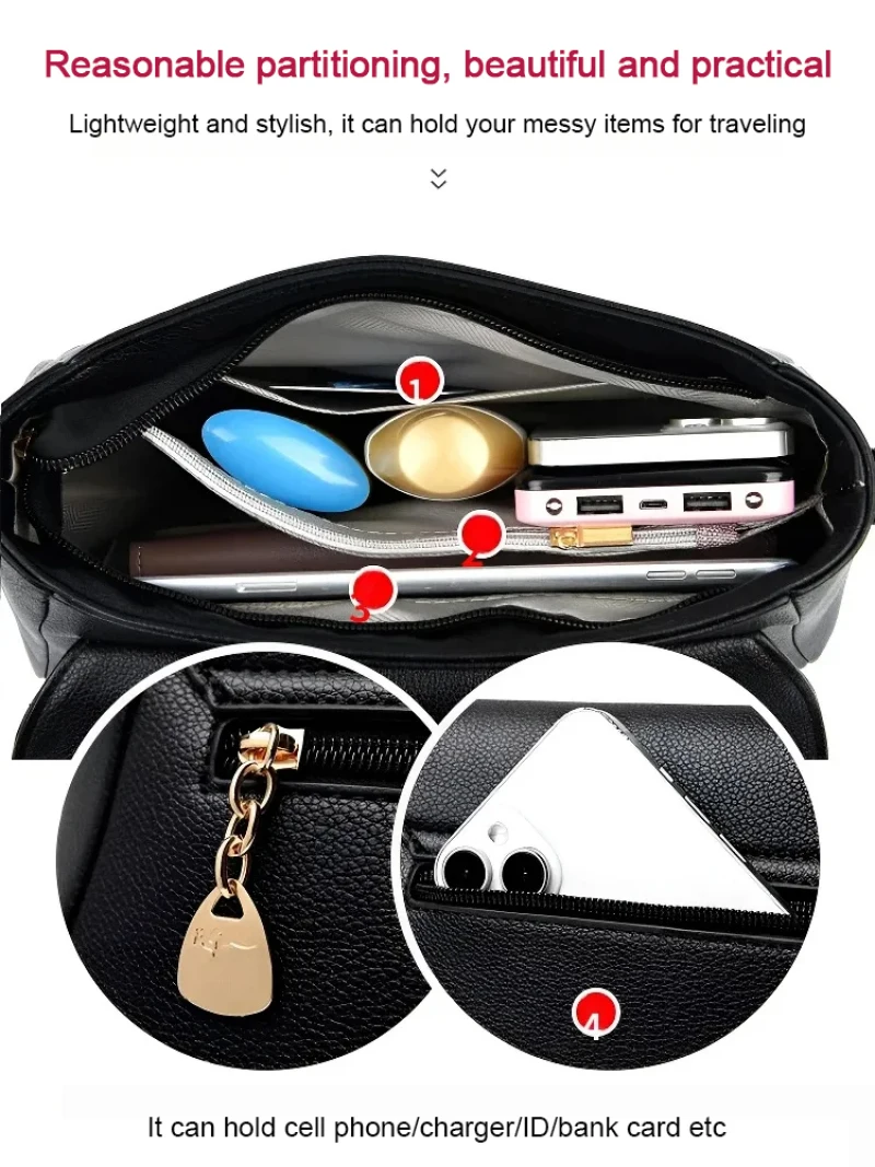Leather Large Capacity bag Shoulder Crossbody Bag Korean style women\'s simple Small Square Bags
