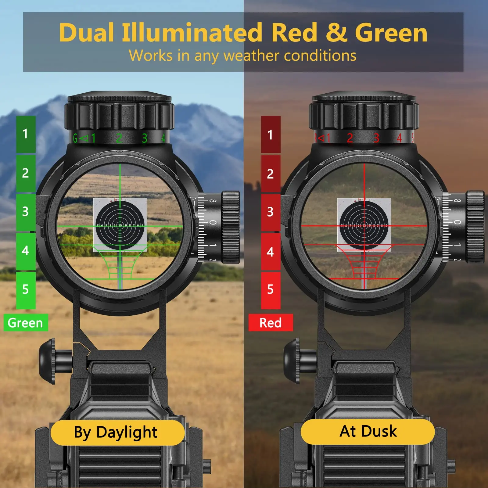 CVLIFE Hunting Rifle Optics Scope 6-24x50 AOE Red and Green Illuminated Green Film Gun with Free 20mm Mount