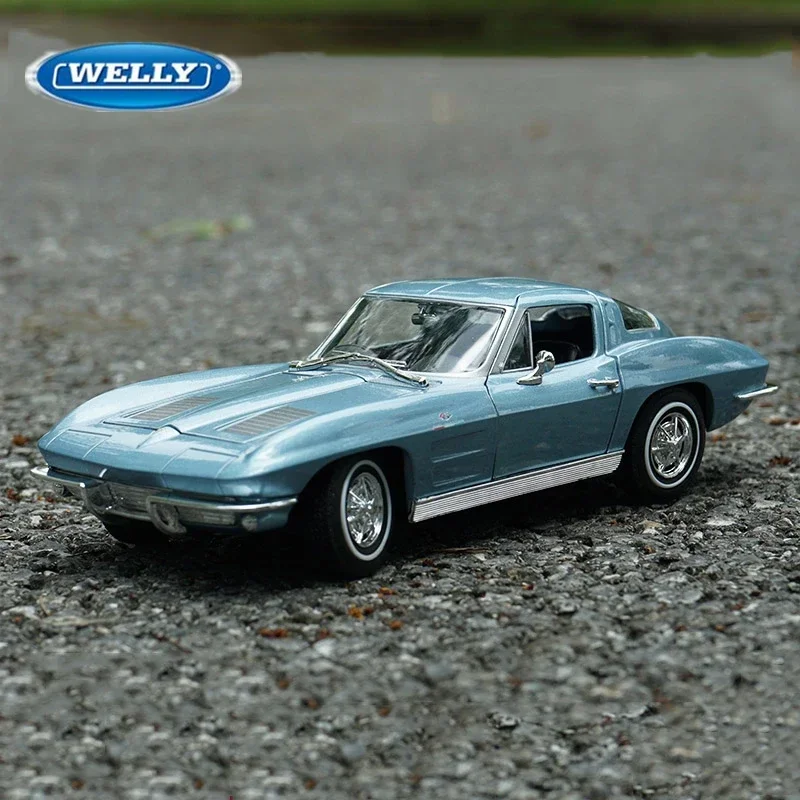 WELLY 1:24 FOR Chevrolet Corvette 1963 Alloy Sports Car Model Diecast Metal Toy Classic Vehicles Car Model Simulation Gift