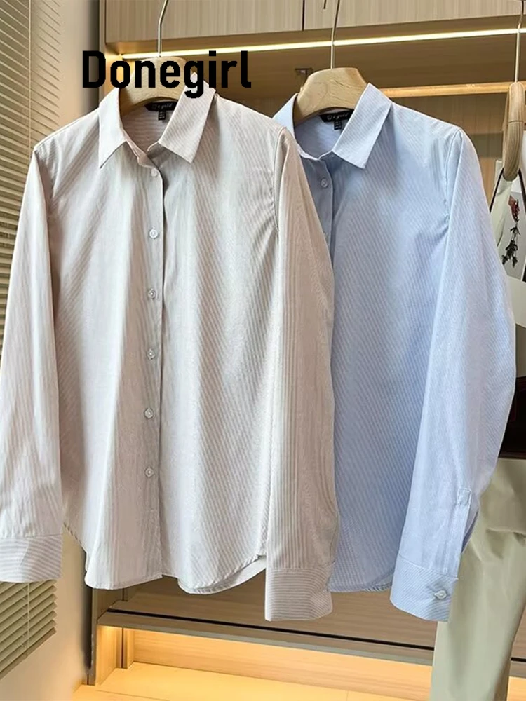 

Donegirl Women 2025 Summer Fashion Loose Lazy Commuter Blouses Vintage Long Sleeve Button-up Female Shirts Bluasa Chic Tops