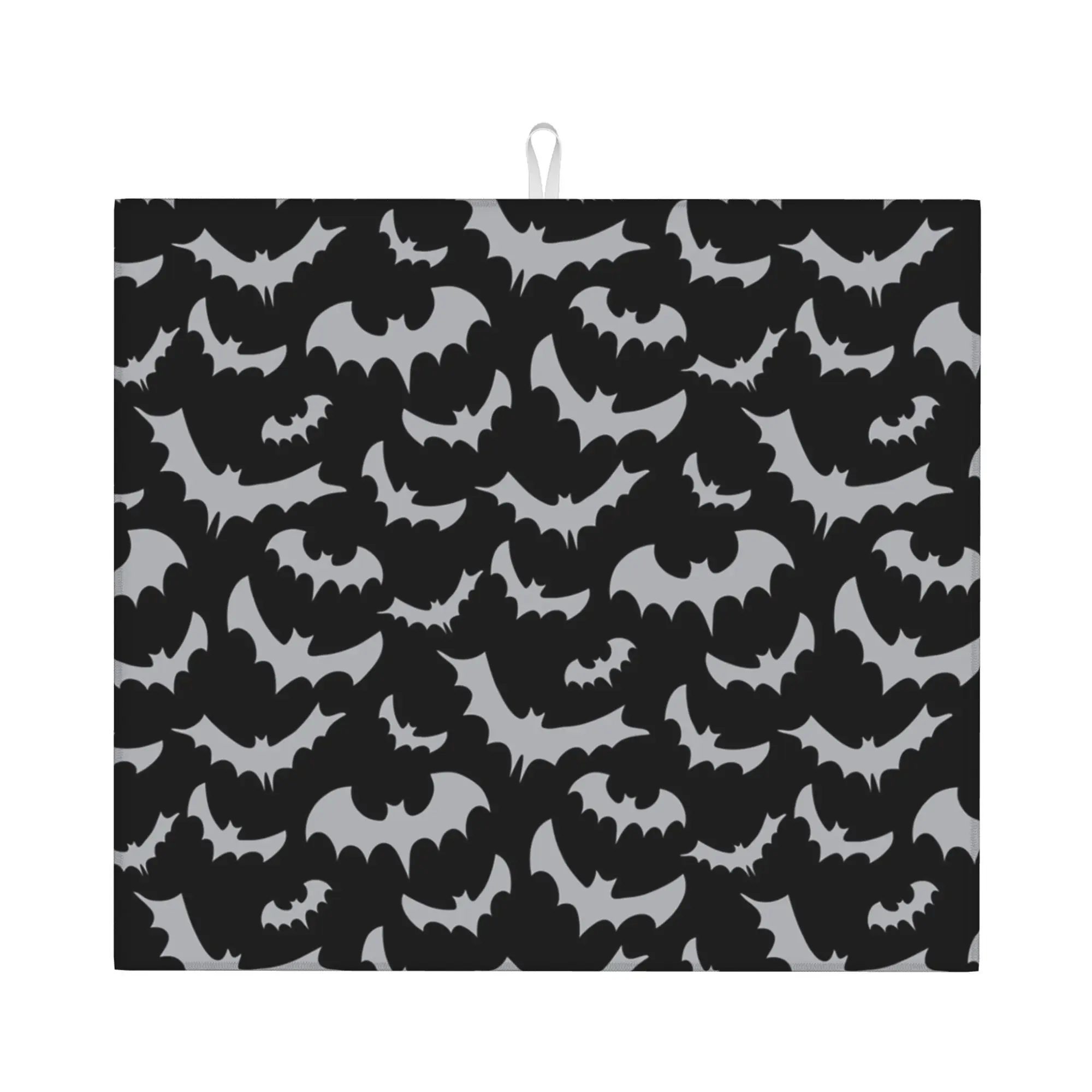 Drying Mat For Kitchen Enchanted Bats In Light Gray On Black Reusable Goth Occult Witch On Slip Kitchen Counter Protector Mat