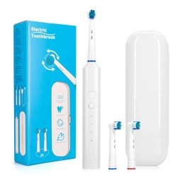 Rotating Electric Toothbrush 3 Modes USB Fast Rechargeable Rotary Electric Toothbrush with Timer Travel Case and 2 Brush Heads