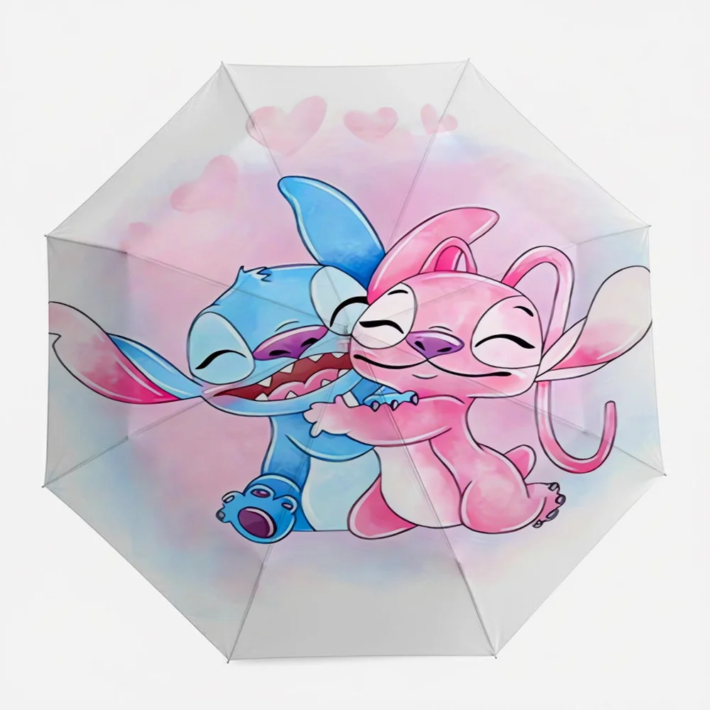 

Disney Lilo & Stitch Stitch and Angel Hugging Heart Print Automatic Folding Umbrella, Portable Waterproof Windproof Travel Umbre
