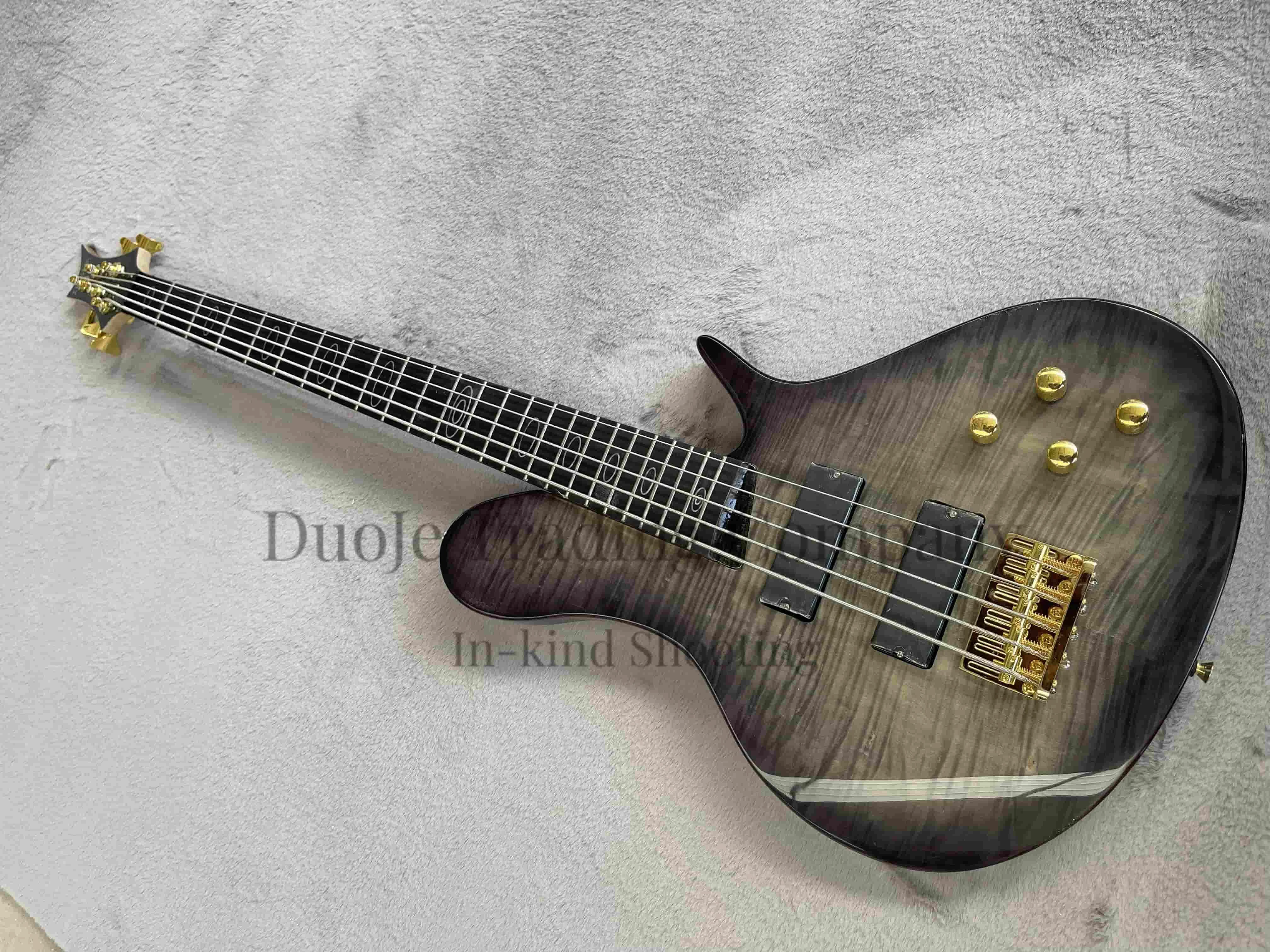 

Classic black bass, 5 strings bass guitar, solid wood body, Flamed maple top, elliptical maple neck inlaid, factory custom