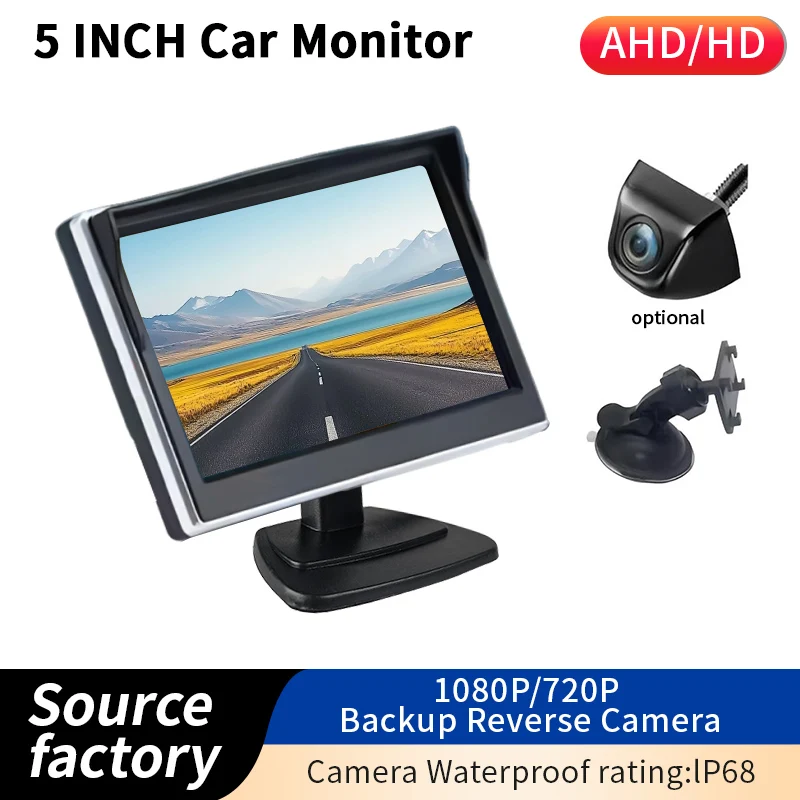 Image of 5 Zoll Auto-Monitor LCD IPS Bildschirm AHD CVBS Kompatibel 1080P 720P Wasserdichte Rückfahrkamera Einparkhilfe-System
